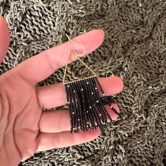 Bohemian Black and Gold Beaded Earrings - Picture 5 of 6